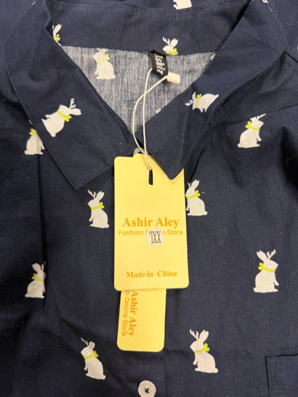 Navy Button-Up with Bunny Accents